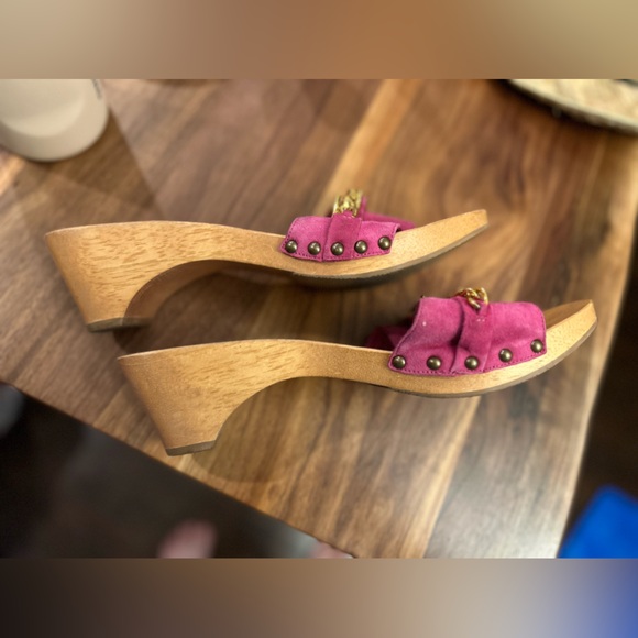 Vintage Ralph Lauren - Y2K pink suede wooden slip on sandals -SZ 10 - Picture 5 of 6
